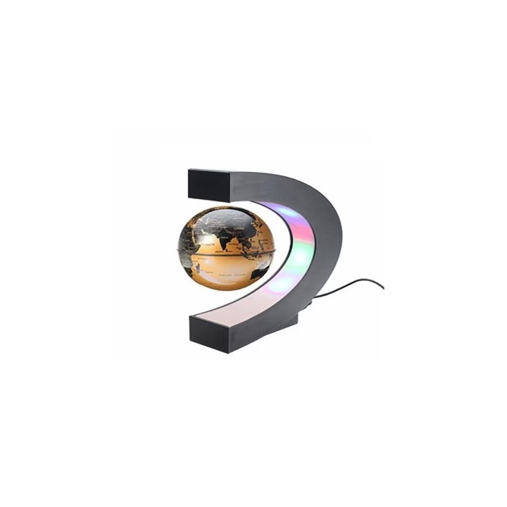 Lampa led cu glob pamantesc magnetic, care leviteaza, forma C, auriu