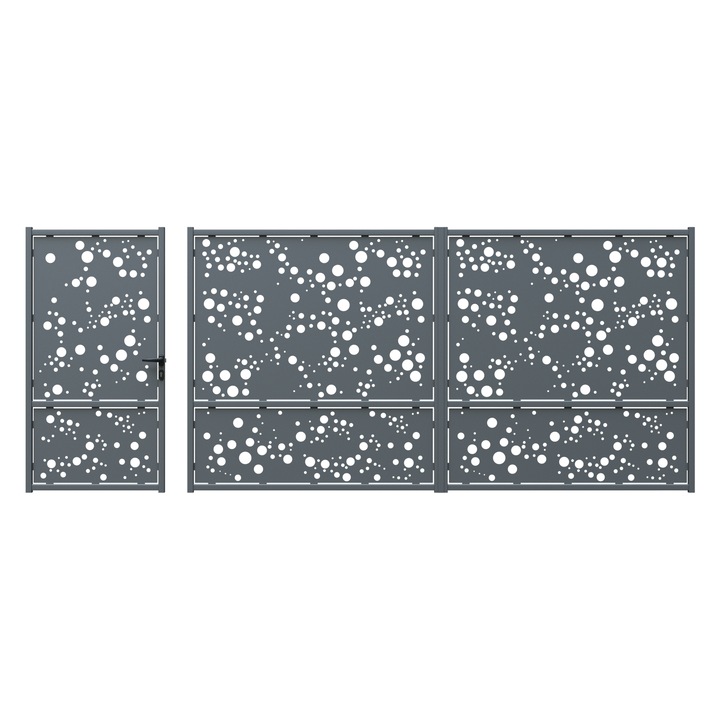 Set poarta auto si pietonala, Todome, tabla decupata 2mm, model 43, negru, 400 x 180 cm, cu accesorii