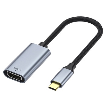 Cablu video de la USB-C la HDMI, Axroad Mall, Cablu adaptor USB-C la HDMI, Transmite semnale audio digitale, 4K@30Hz, 1000 Mbps, Unidirectional, Compatibil televizoare, proiectoare, monitoare, Metal, 0.2m, Gri/Negru