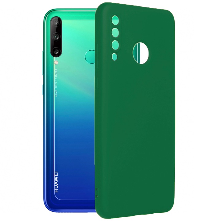 Защитен капак, кадифена вътрешност, съвместим с Huawei P40 Lite E, FONIX BloomShield, силикон, повдигнати ръбове, тънък, Тъмнозелен