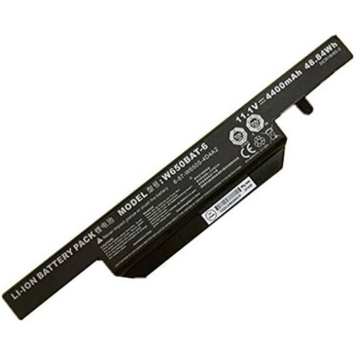Prémium Li-Ion laptop akkumulátor Clevo W650 W650SC W650SF W650SH 6-87-W650S-4D4A5 6-87-W650S-4D4A2 4D4A 4D4A1 4D4A3 4D4A1 4D4A3 4D4A4 4D4A4 4D7A 47A 47A 47A 47A 47A 47A 47 E72 W 650BAT-6, 6 cellás, 4400 mAh, fekete