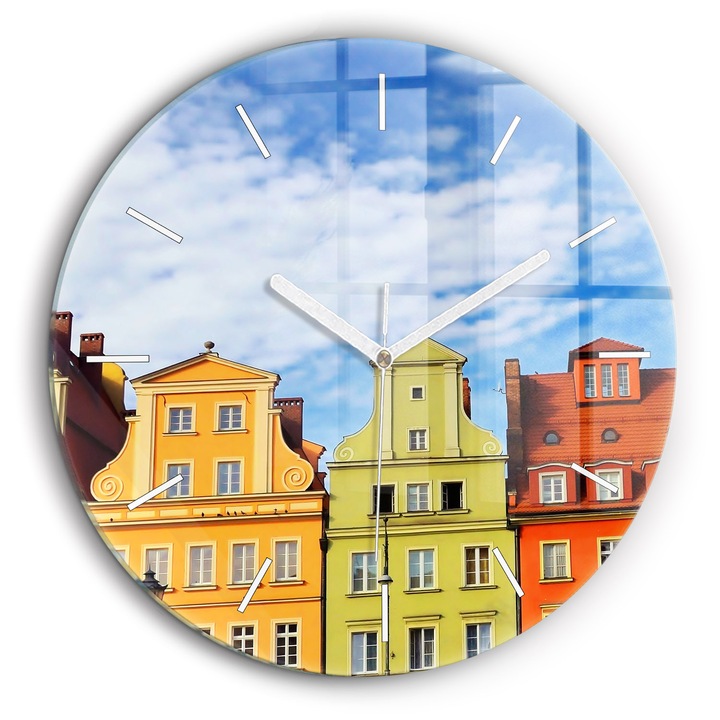 Falióra, Wallfluent, üveg, Fehér mutatók, Számok nélkül, Wrocław - Óváros, Kék, Kerek Ø60 cm, 010010500050100271633
