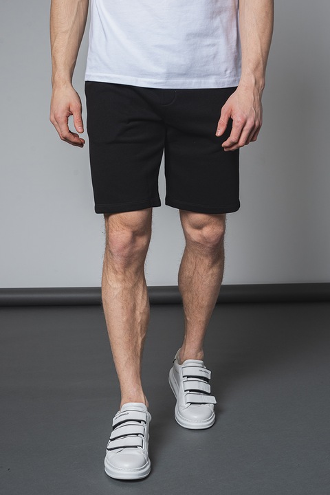 Karl Lagerfeld, Pantaloni scurti din amestec de bumbac cu logo, Negru