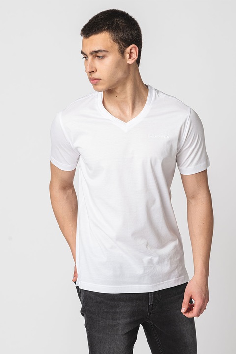 Karl Lagerfeld, V-nyakú pamutpóló, Fehér