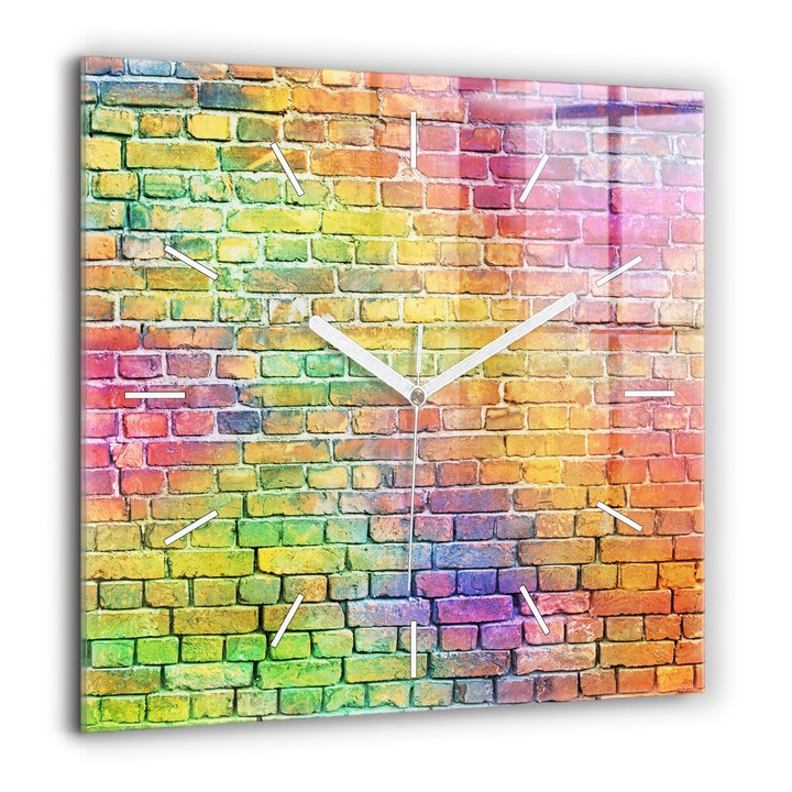 Ceas de perete, Wallfluent, de sticla, Mainile albe, Fara cifre, Perete pictat, Multicolor, Patrate 60x60 cm, 010010500080100270814