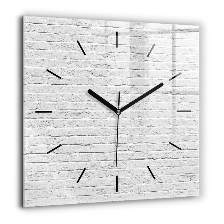 Ceas de perete, Wallfluent, de sticla, Mainile negru, Fara cifre, Un perete din caramizi stralucitoare, Alb, Patrate 60x60 cm, 010010500080200268180