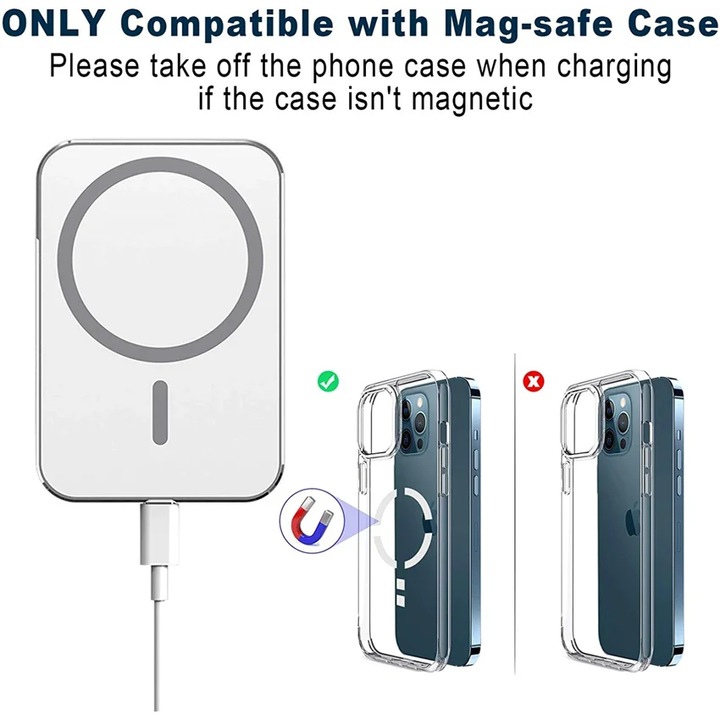 Vezeték nélküli mágneses autós töltő, 15W, iPhone-hoz, Fekete