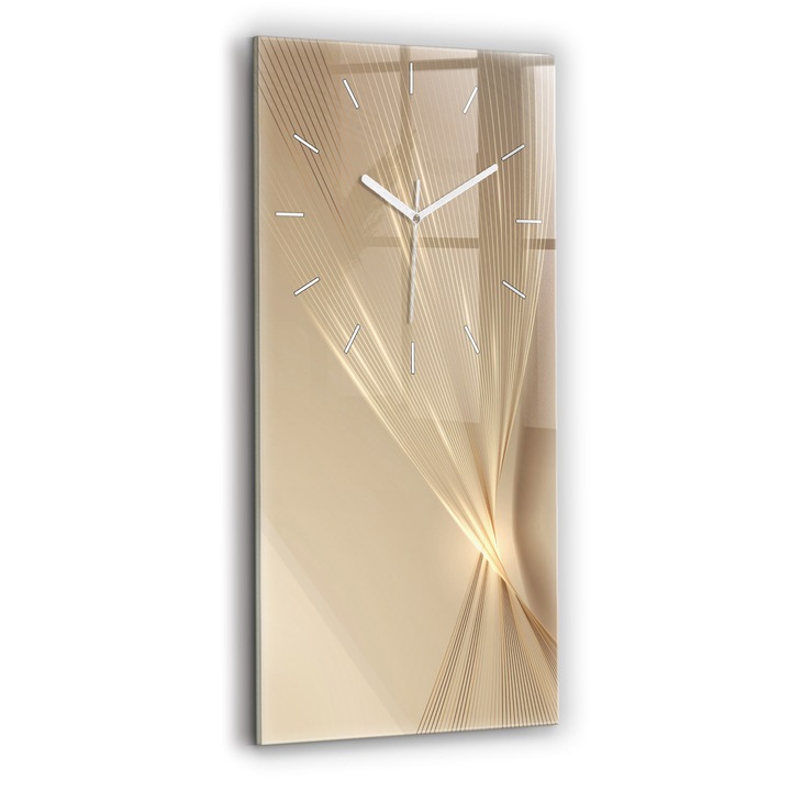 Falióra, Wallfluent, üveg, Fehér mutatók, Számok nélkül, Absztrakt fény, Arany, Téglalap 30x60 cm, 010010500020100270983