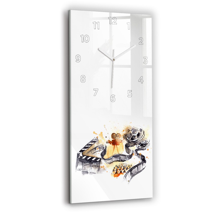Ceas de perete, Wallfluent, de sticla, Mainile albe, Cifre Arabe, Cinematografie pentru camera, Negru, Dreptunghi 30x60 cm, 010010500020100273363