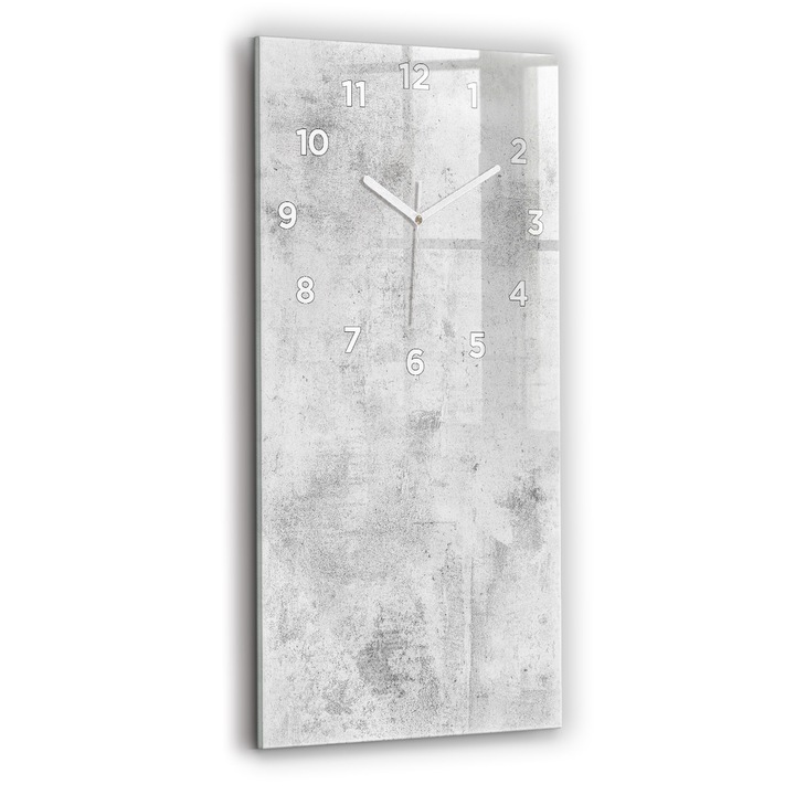 Ceas de perete, Wallfluent, de sticla, Mainile albe, Cifre Arabe, Perete de beton, Gri, Dreptunghi 30x60 cm, 010010500020100273329
