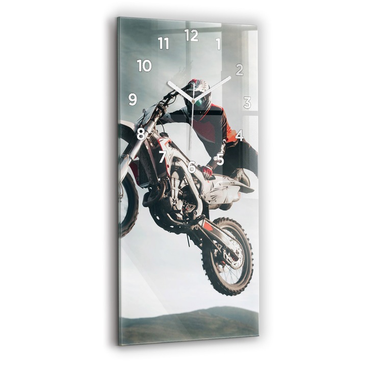 Falióra, Wallfluent, üveg, Fehér mutatók, Arab számok, Adrenalin motoros stílusban, Szürke, Téglalap 30x60 cm, 010010500020100272480