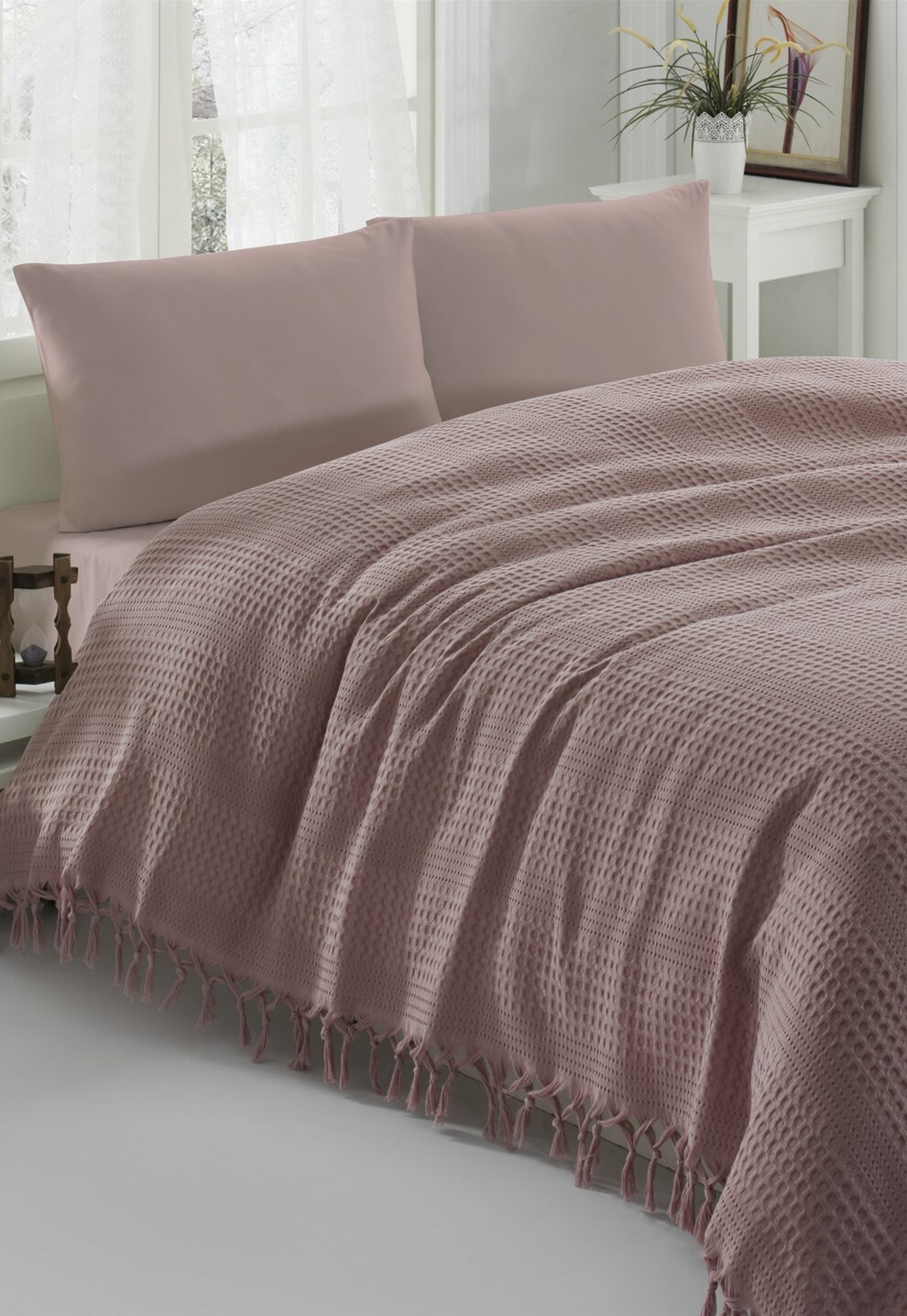 Saheser Patura rose prafuit texturata si cu franjuri realizati manual 220X240