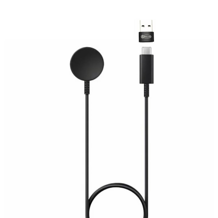 Muller Type-C és USB OTG töltő, kompatibilis a Samsung Galaxy Watch Active Active2, Watch 3 4 4Classic 5 5Pro 5Classic, 6 6Pro 6Classic, fekete