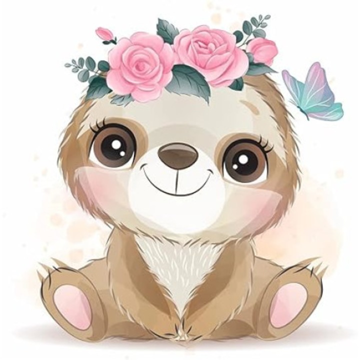 Pictura pe numere cu diamante 5d tema raton cu coronita de trandafiri, 30 x 30 cm