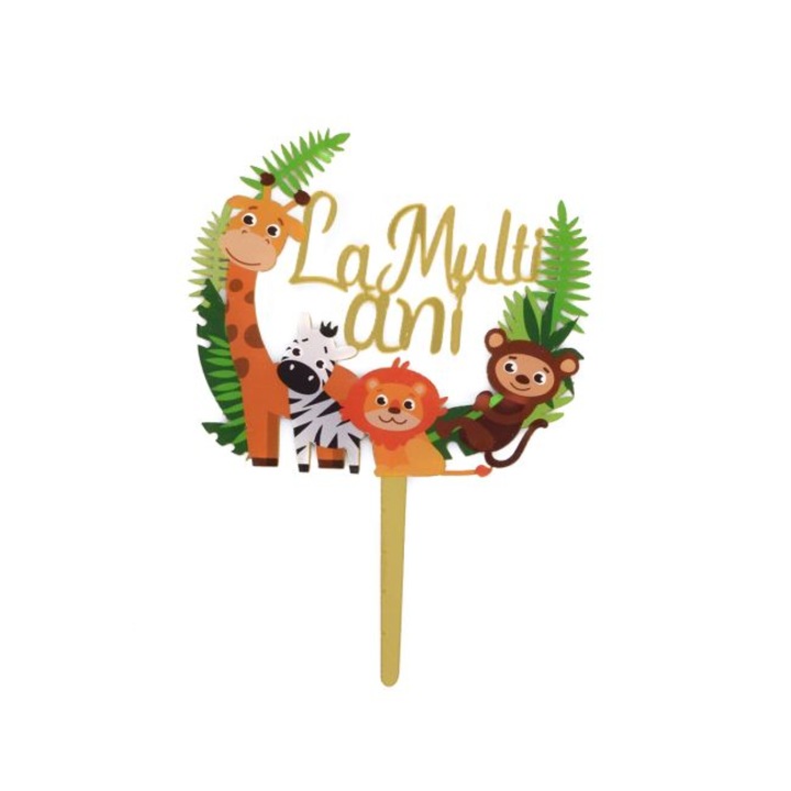 Decoratiune Topper Tort La Multi Ani 12 x 18 cm, It's Party Time, jungle party, verde