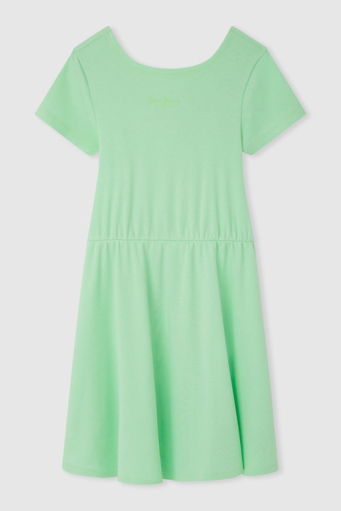 Pepe Jeans London, Разкроена рокля тип тениска Olya с отвор на гърба, Лайм зелено