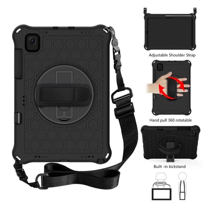 Gigapack defender szilikon tabletvédő, ütésállóság, 360°-os kitámasztó, méhsejt + kézpánt, vállpánt, fekete, kompatibilis: SamsungGalaxy Tab S6 Lite 10.4 LTE, SM-P625, 2024 / Galaxy Tab S6 Lite 10.4 WIFI, SM-P620, 2024
