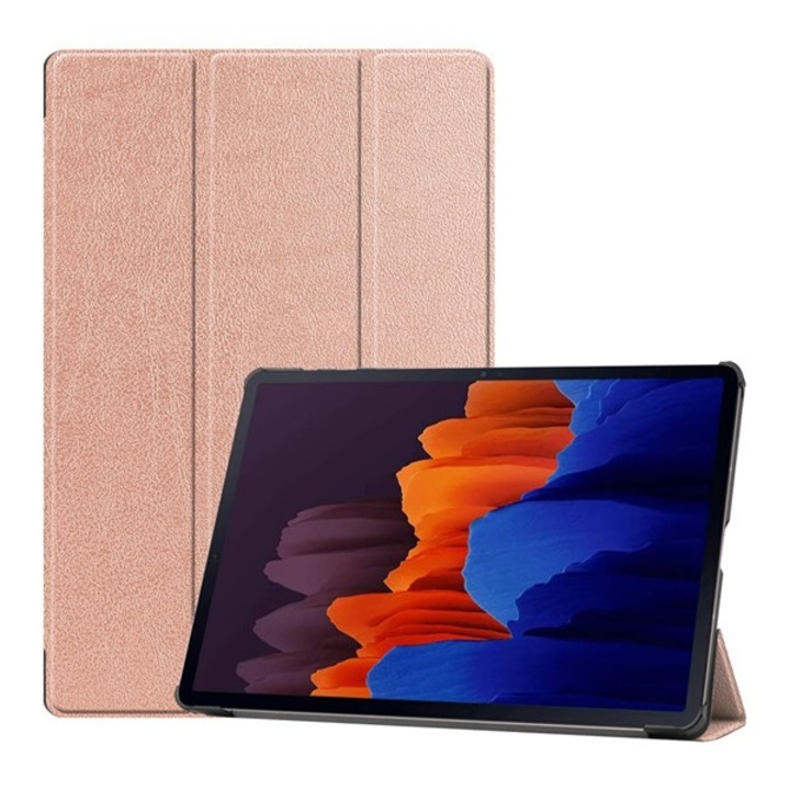 Tok Álló, Bőr Hatású (Aktív Flip, Oldalra Nyíló, Trifold Asztali Tartó Funkció) Rozéarany Samsung Galaxy Tab S7 Plus Wifi 5G (Sm-T976), Samsung Galaxy Tab S7 Plus Wifi (Sm-T970), Samsung Ga