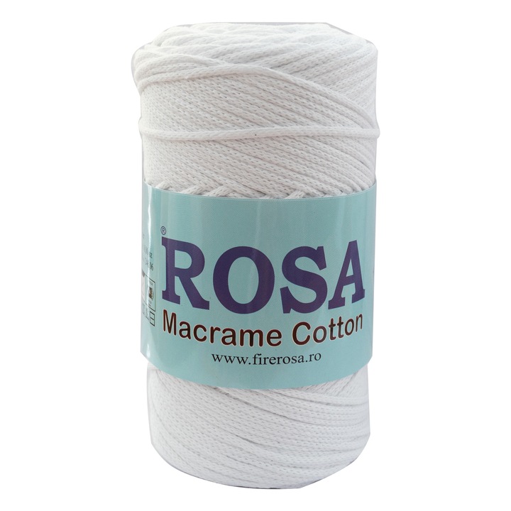 Bobina Rosa Macrame Cotton 306, 80% bumbac-20% poliester, 250 g/bobina, alb