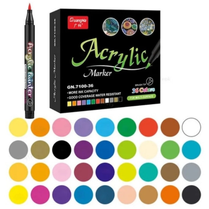 36 színű akril festék toll ecset, kreatív üveg, -kő, -kerámia, -fa, -szövet, festéshez, 2mm-es vonalszélesség