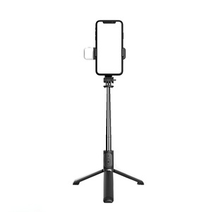 Selfie stick multifunctional cu Lumina LED, 1.04 m, Telescopic, Trepied, Telecomanda detasabila, Compatibil iOS/Android, Negru