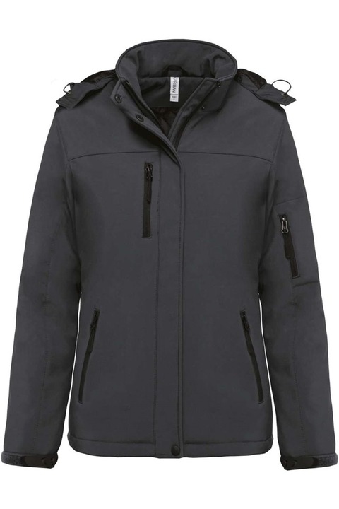 Jacheta pentru femei, cu gluga captusita din softshell - KA651, Black Titanium