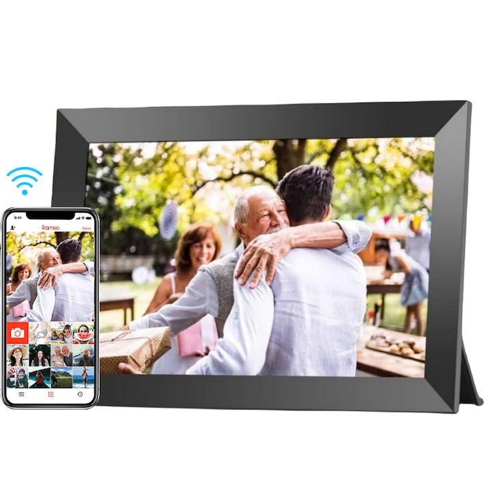WIFI цифрова фоторамка, 10,1 инча, MOSMAOO®, 16 GB, 16:10, сензорен екран 1280X800 HD IPS, приложение Frameo, MicroSD, снимки/видео, високоговорител, черен