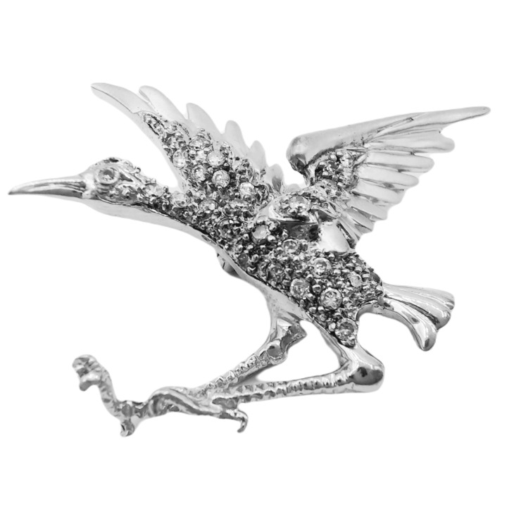 Brosa Argint 925 tip pasare Lina 4 cm cu pietre de zirconiu