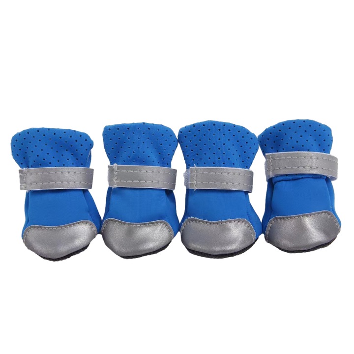 Set 4 pantofi anti-alunecare pentru caini, JENUOS®, Design Velcro, reflectorizant, Reutilizabil si usor de imbracat, M, Albastru