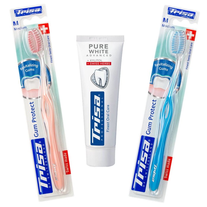 Trisa gumivédő közepes csomag tiszta fehér fogkrémmel 75 ml 693863+904244 Többszínű