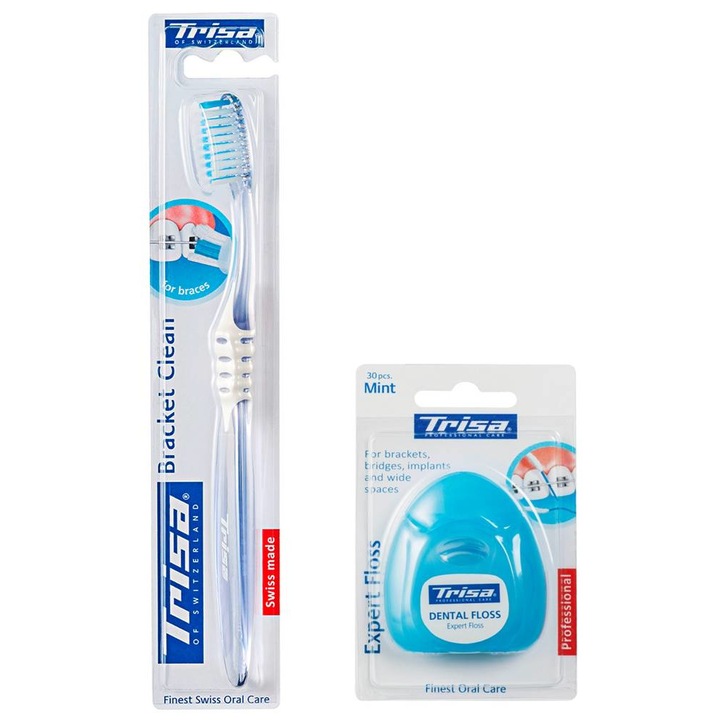 Brachet Clean fogkefe Trisa csomag fogászati készülékekhez Professional Floss Expert Floss-szal 30 db/készlet 651290+684589 Multicolor
