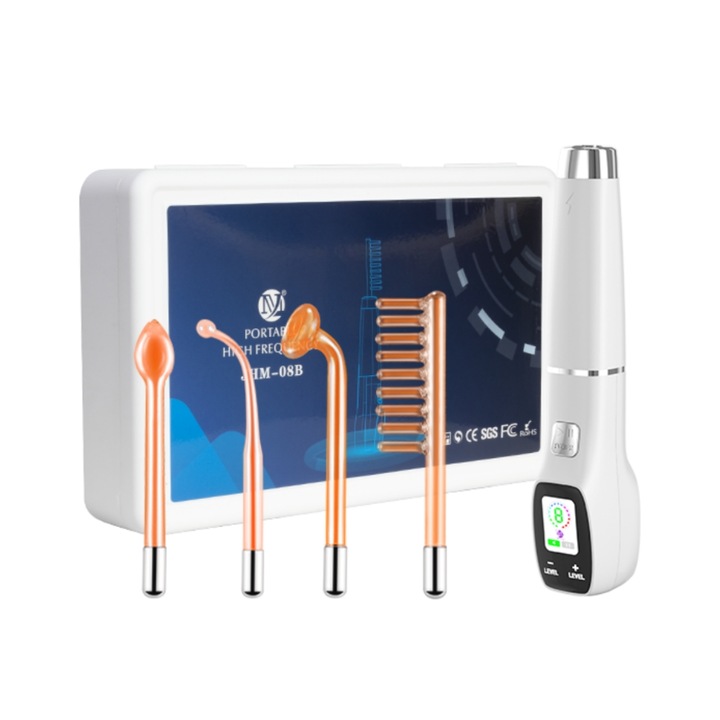 Козметичен уред, MOSMAOO®, Високочестотна терапия за акне, бръчки, контрол на петна, тъмни кръгове, кожа, себорейна коса, стимулатор на скалпа, разкрасяване, биостимулация на лицето, лифтинг, бяло