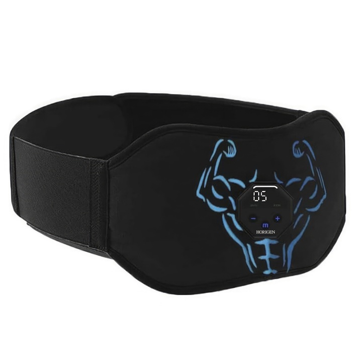 Колан за електростимулация на корема Horigen Abs Fit, 4 подложки, рамене, гръб, 10 режима, 20 нива, отслабване, функция за тонизиране на мускулите, бедра, черен