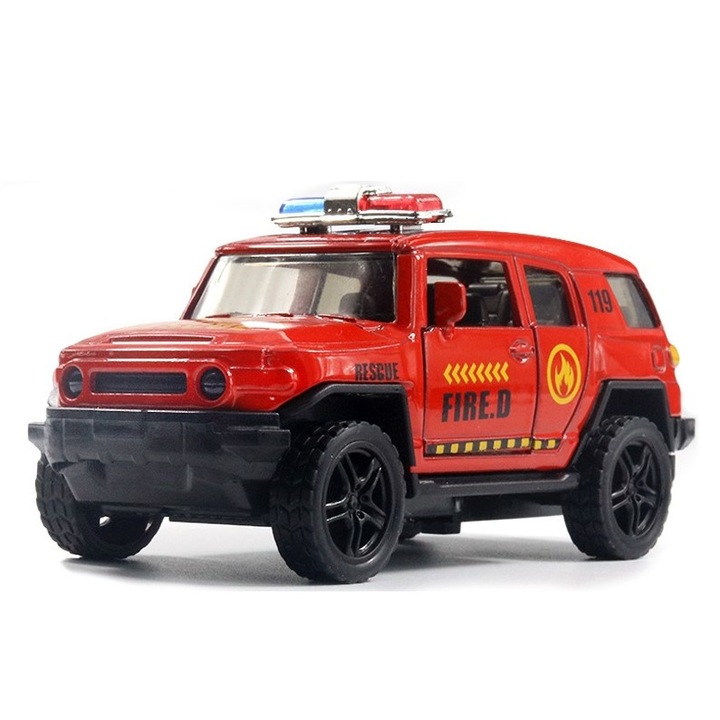 Masinuta Tip Macheta Metal Off-Roud Series Model, Jeep 4X4 Pompieri, Rosu