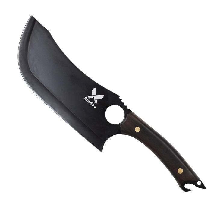 Cutit Battle, Bucatarie & Camping, Finisaj Black, Otel 5Cr13, Maner Lemn Ebony, 30 cm, Blades®