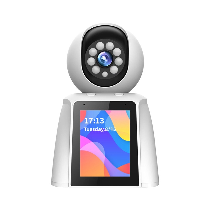 MOSMAOO камера за наблюдение с Pan/Tilt 360 градуса, двупосочно видео, 2K, функция за бебефон, нощно виждане, детекция на движение, звукова и светлинна аларма, гласово управление, бяло