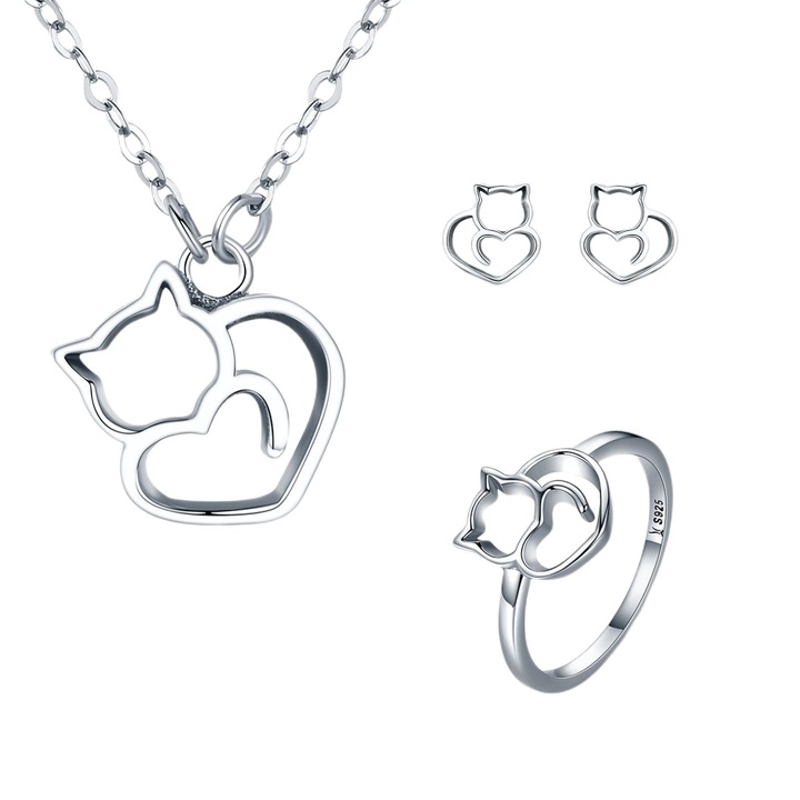 Set argint 925 cu pisicute iubitoare, BeSpecial, SZT0016_173, Diametru 17,3 mm