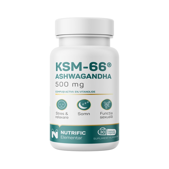 Supliment Alimentar Ashwagandha KSM66 500mg, 30 capsule vegetale, Nutrific