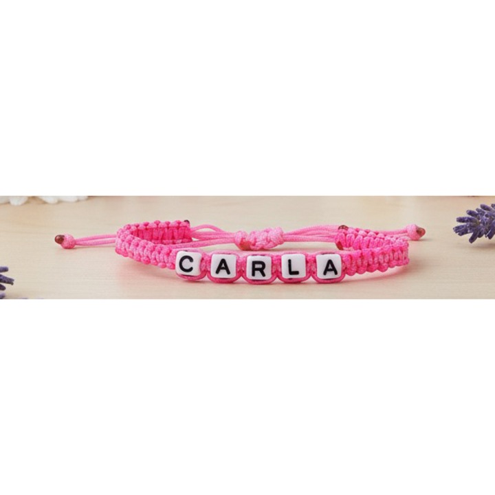 Bratara lucrata manual, Numele Carla, Roz, 7 mm