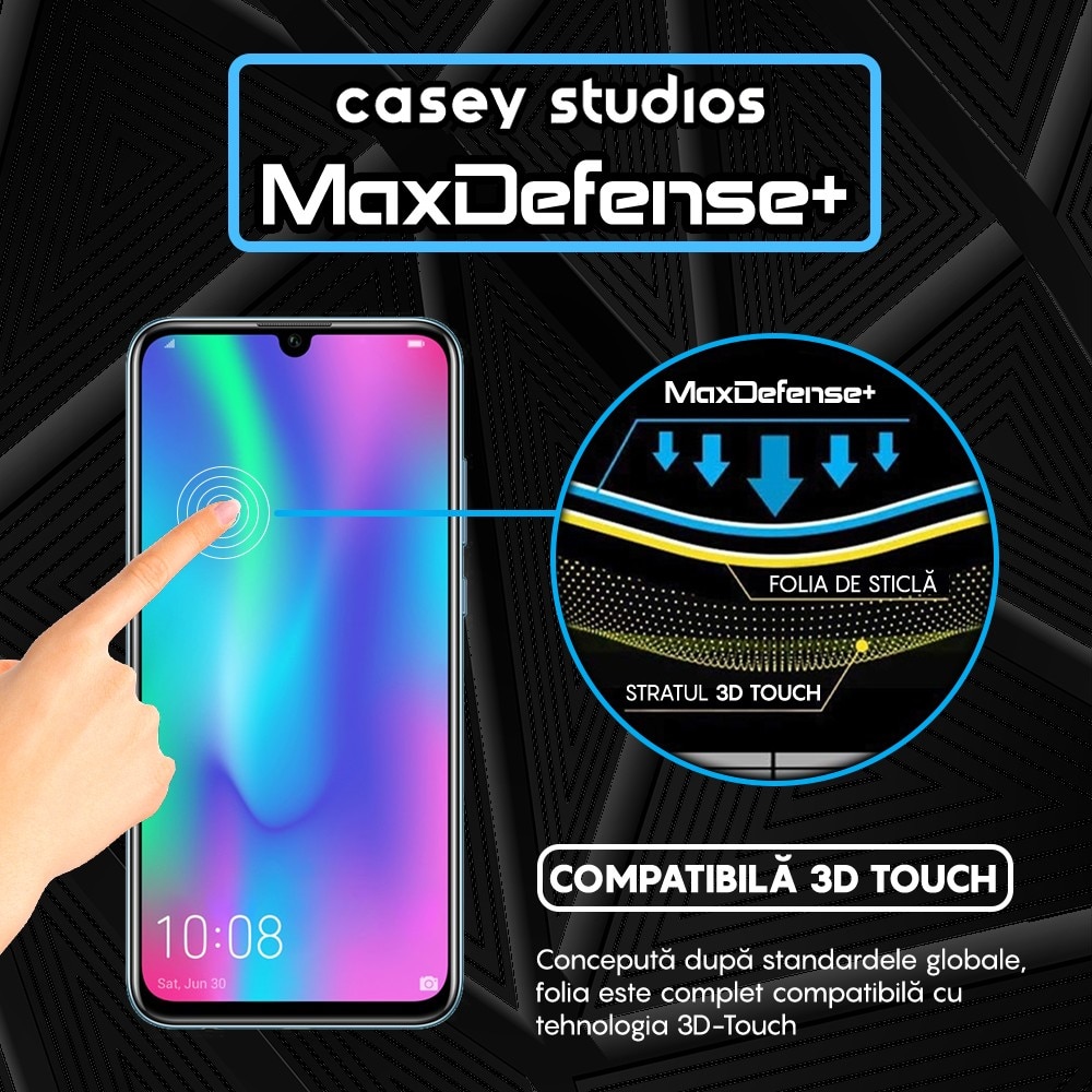 Folie Sticla CASEY STUDIOS™ compatibila cu Huawei Honor 10 Lite / Honor 20 Lite / P Smart 2019 / P Smart Plus 2019, Full Cover 3D, Full Glue, Duritate Militara, Ultra HD, Anti Zgarieturi, Anti Socuri, Margini Negre