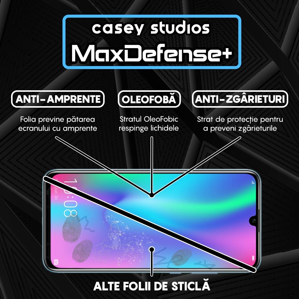 Folie Sticla CASEY STUDIOS™ compatibila cu Huawei Honor 10 Lite / Honor 20 Lite / P Smart 2019 / P Smart Plus 2019, Full Cover 3D, Full Glue, Duritate Militara, Ultra HD, Anti Zgarieturi, Anti Socuri, Margini Negre