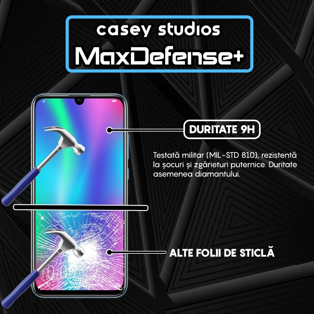 Folie Sticla CASEY STUDIOS™ compatibila cu Huawei Honor 10 Lite / Honor 20 Lite / P Smart 2019 / P Smart Plus 2019, Full Cover 3D, Full Glue, Duritate Militara, Ultra HD, Anti Zgarieturi, Anti Socuri, Margini Negre