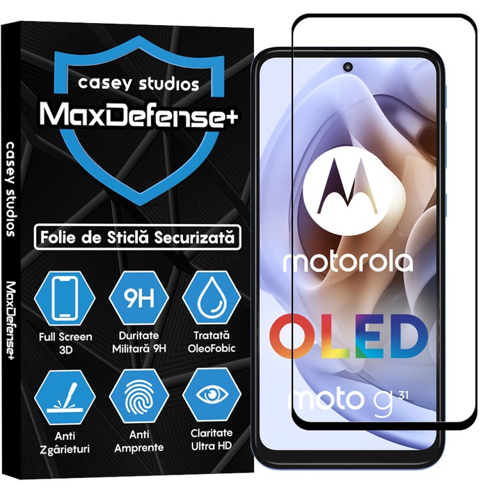 CASEY STUDIOS™ üvegfólia kompatibilis a Motorola Moto G31 / Moto G41 / Moto G62 5G / Moto G71 5G, Full Glue, katonai keménység, Ultra HD, karcolásgátló, ütésálló, fekete élekkel