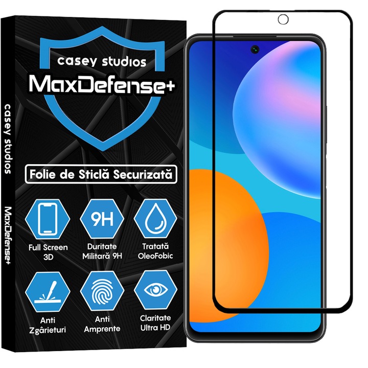 Huawei P smart 2021-gyel kompatibilis CASEY STUDIOS™ üvegfólia, Full Glue, Katonai keménység, Ultra HD, karcmentes, ütésálló, fekete élek