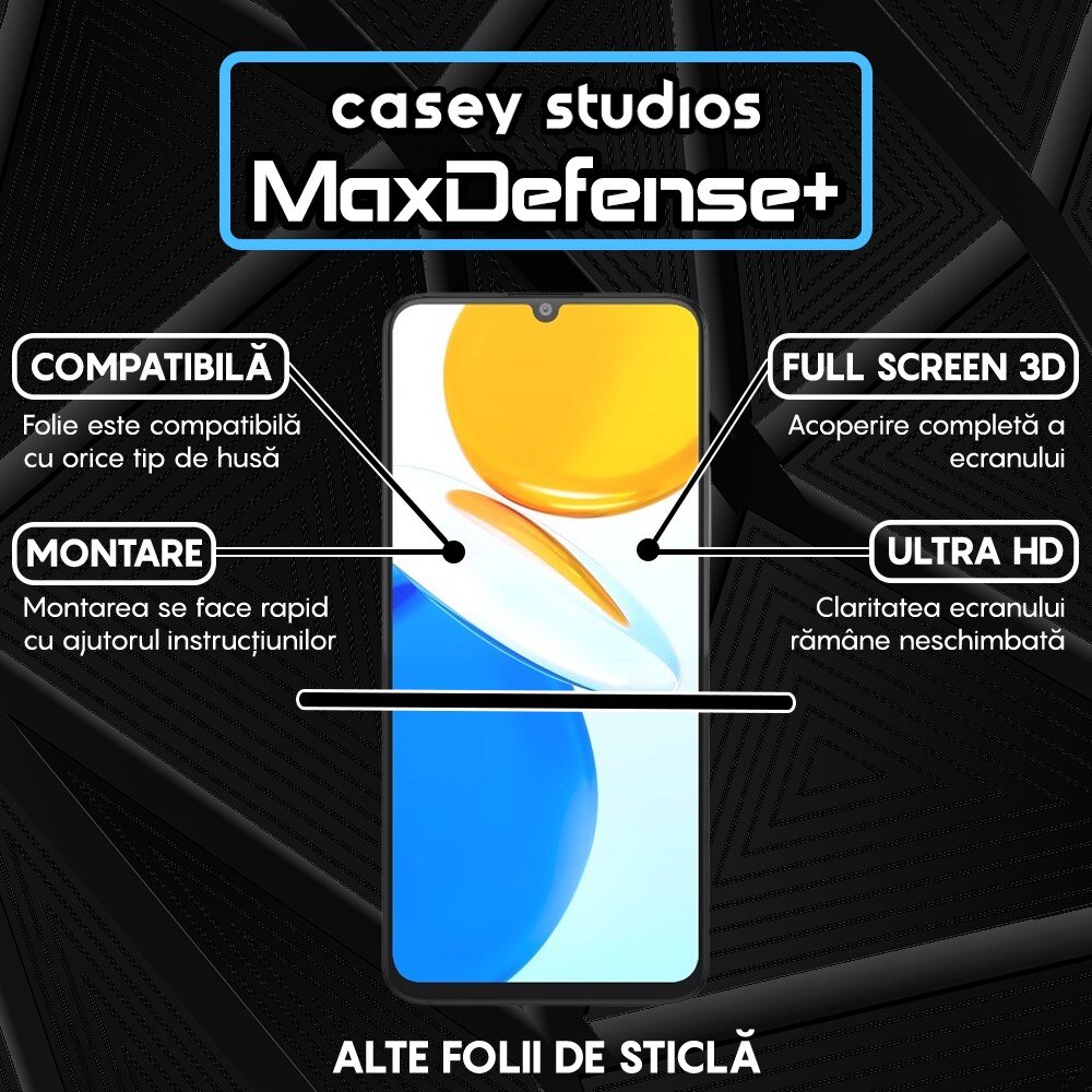 Folie Sticla CASEY STUDIOS™ compatibila cu Honor X7, Full Cover 3D, Full Glue, Duritate Militara, Ultra HD, Anti Zgarieturi, Anti Socuri, Margini Negre
