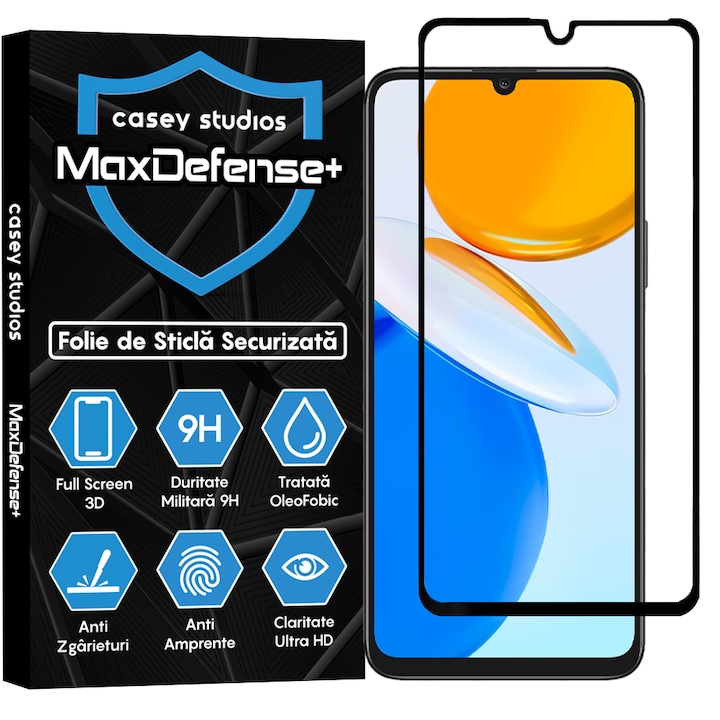 CASEY STUDIOS™ üvegfólia, kompatibilis a Honor X7-tel, teljes ragasztó, katonai keménység, ultra HD, karcolásgátló, ütésálló, fekete élek