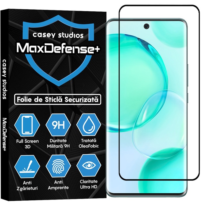 CASEY STUDIOS™ üvegfólia Honor 50 / Huawei nova 9 készülékkel kompatibilis, katonai keménység, Ultra HD, karcálló, ütésálló, fekete szélek