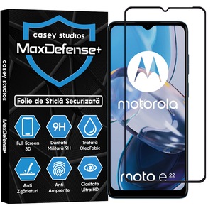 Folie Sticla CASEY STUDIOS™ compatibila cu Motorola Moto E22 / Moto E22i, Full Glue, Duritate Militara, Ultra HD, Anti Zgarieturi, Anti Socuri, Margini Negre