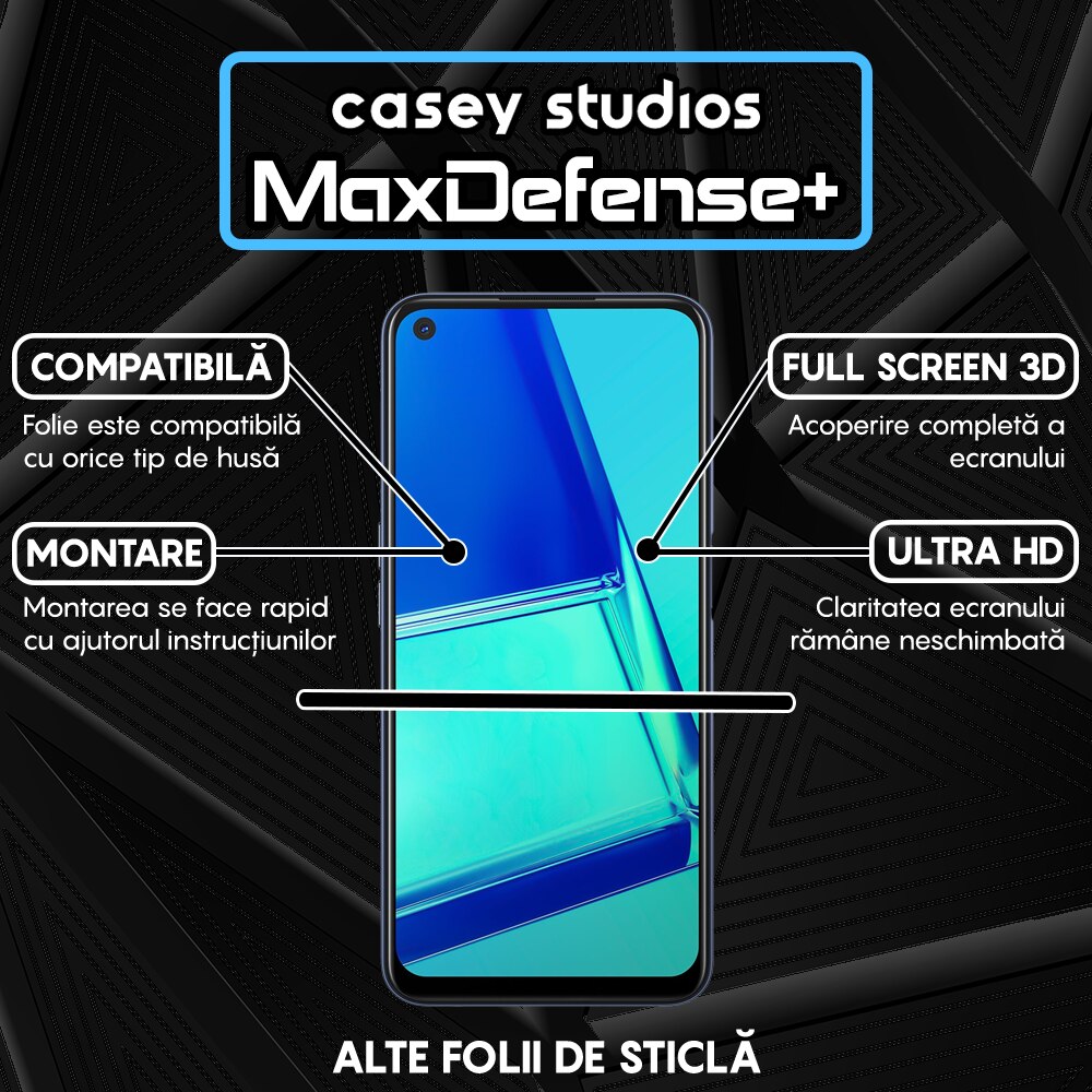Folie Sticla CASEY STUDIOS™ compatibila cu Oppo A52 / A72 4G, Full Cover 3D, Full Glue, Duritate Militara, Ultra HD, Anti Zgarieturi, Anti Socuri, Margini Negre