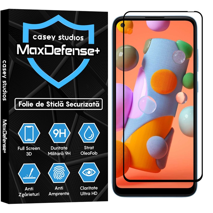 Folie Sticla CASEY STUDIOS™ compatibila cu Oppo A52 / A72 4G, Full Cover 3D, Full Glue, Duritate Militara, Ultra HD, Anti Zgarieturi, Anti Socuri, Margini Negre